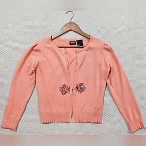 Nicole By Nicole Miller Peach Cardigan Knit Sweater with Embellishments Size M